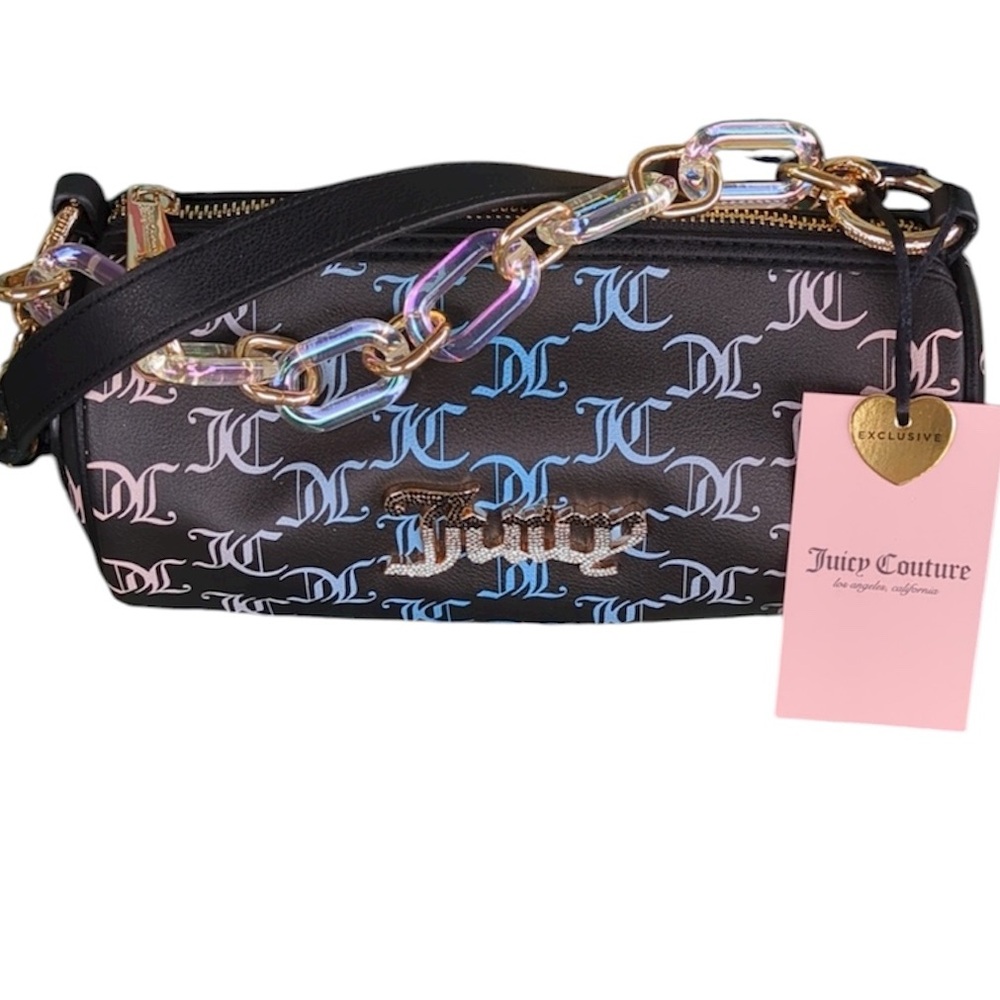 NWT JUICY COUTURE Bling  BLING ROLL BAG Black/Multi Liquorice $79
